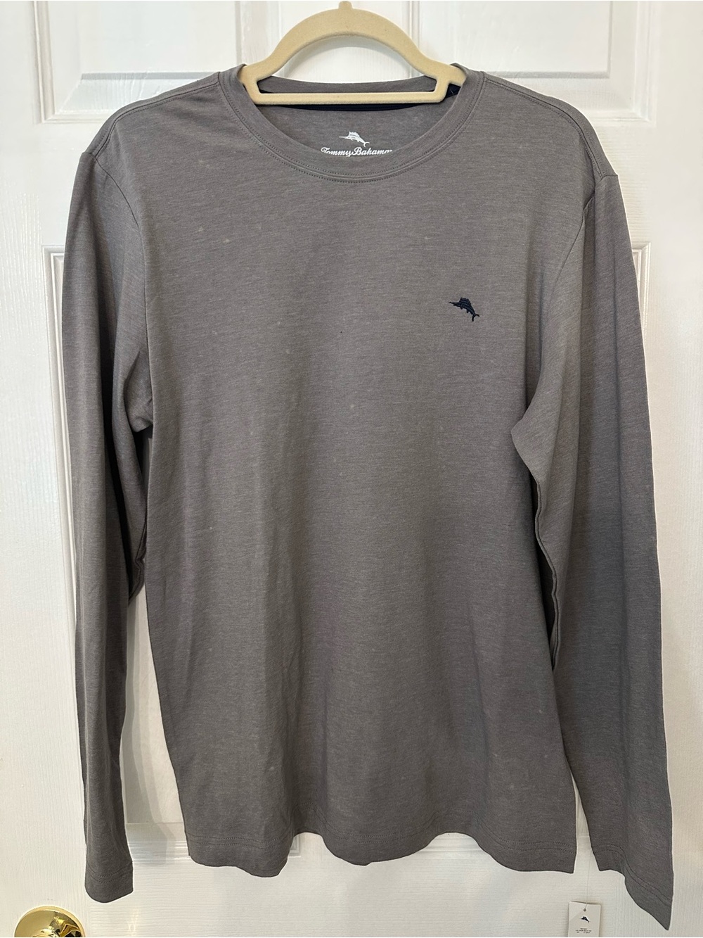 Tommy Bahama Men's Long-Sleeve Crewneck Shirt — Charcoal Gray with‎ Navy Logo